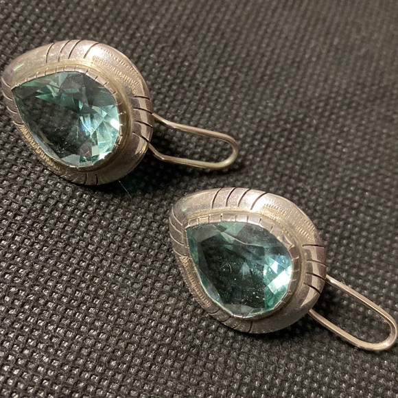 Vintage Sterling 925 silver pierced earrings with aquamarine stones with bag - Picture 4 of 11